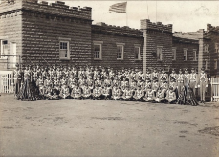 Northeast corner of Barracks showing walkway to third Gallery Guardroom circa 1912